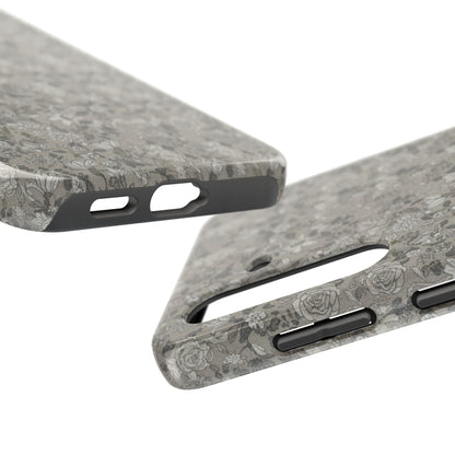 Gray Floral Tough Phone Case — Durable Protective Phone Cover with Vintage Botanical Pattern