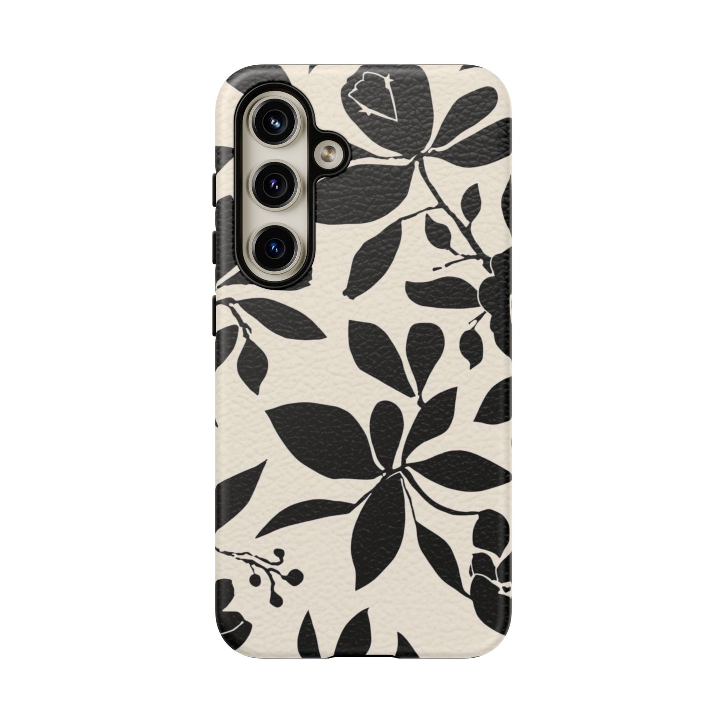 Black Floral Pattern Phone Case — Monochrome Botanical Tough Case