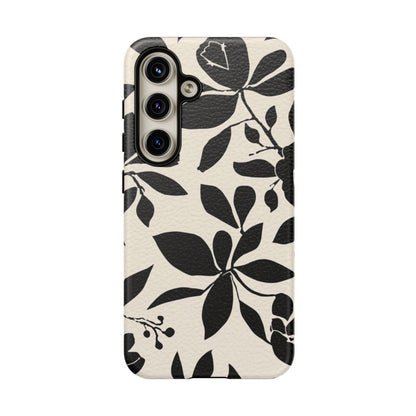 Black Floral Pattern Phone Case — Monochrome Botanical Tough Case