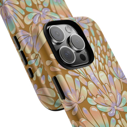 Floral Burst Tough Phone Case – Gold Pastel Botanical Protection