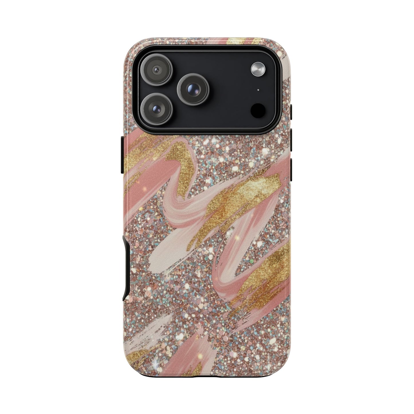 Glitter Blush Marble Phone Case — Pink Gold Swirl Tough Case