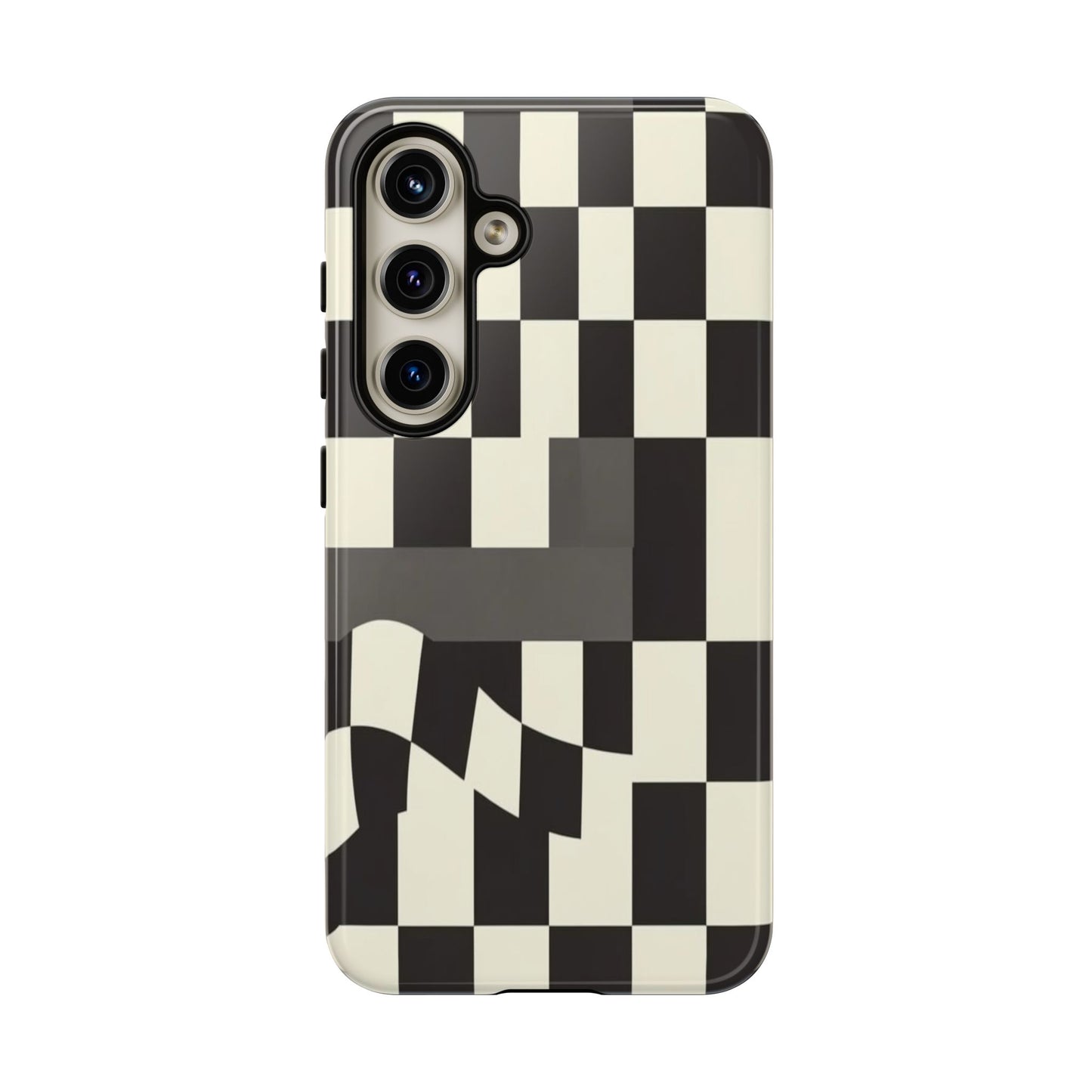 Checkerboard Wave Phone Case — Black & Cream Graphic Tough Case