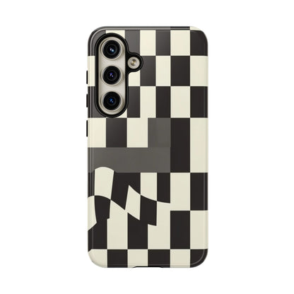 Checkerboard Wave Phone Case — Black & Cream Graphic Tough Case