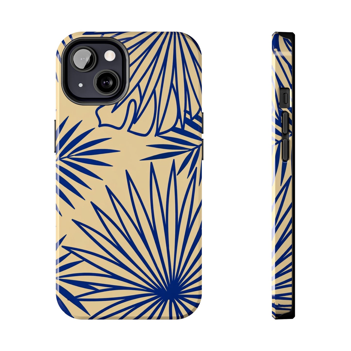 Tropical Palm Pattern Tough Phone Case — Navy Blue Fan Leaves on Sand