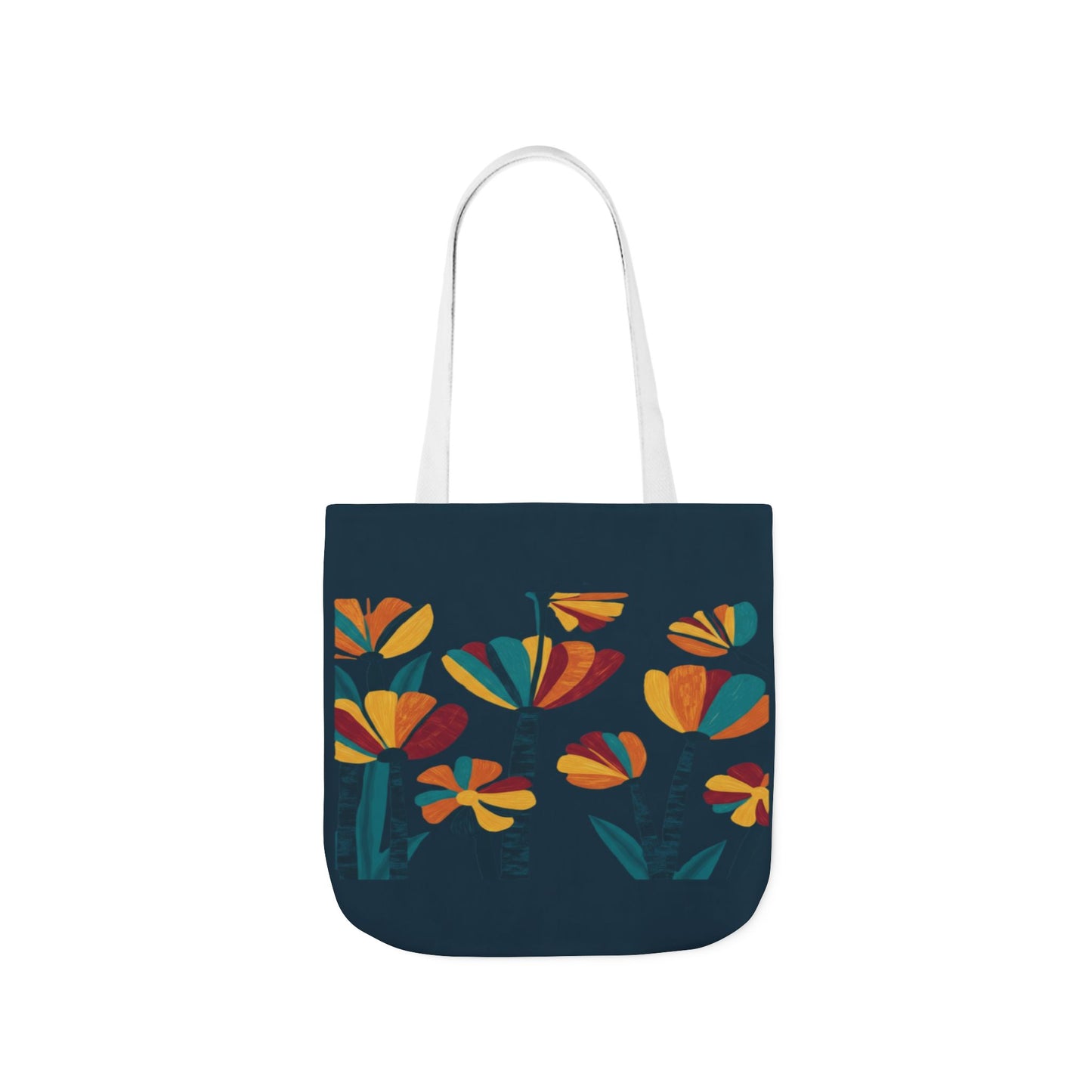 Floral Canvas Tote Bag — Retro Orange & Teal Wildflower Design