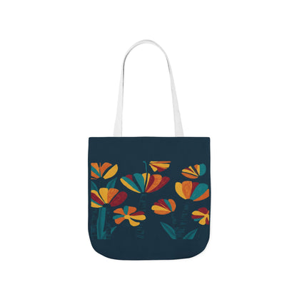 Floral Canvas Tote Bag — Retro Orange & Teal Wildflower Design