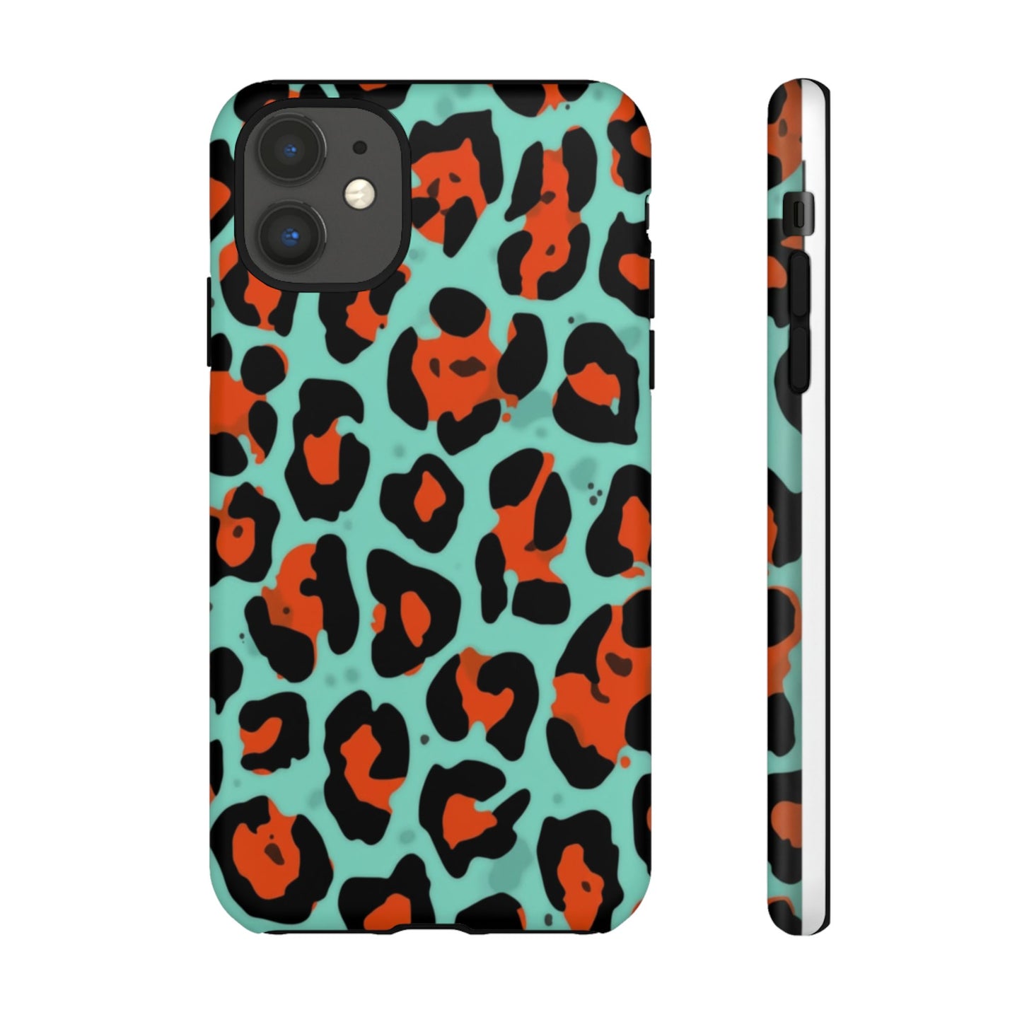 Leopard Print Tough Phone Case — Teal & Rust Protective iPhone Cover