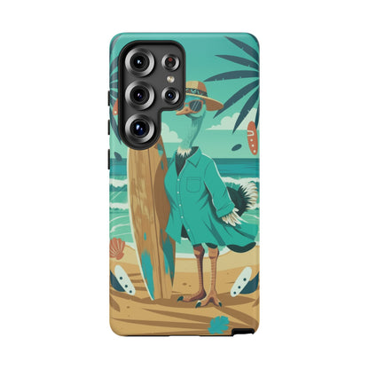 Phone Case — Retro Dressed Seagull Surfing Beach Illustration