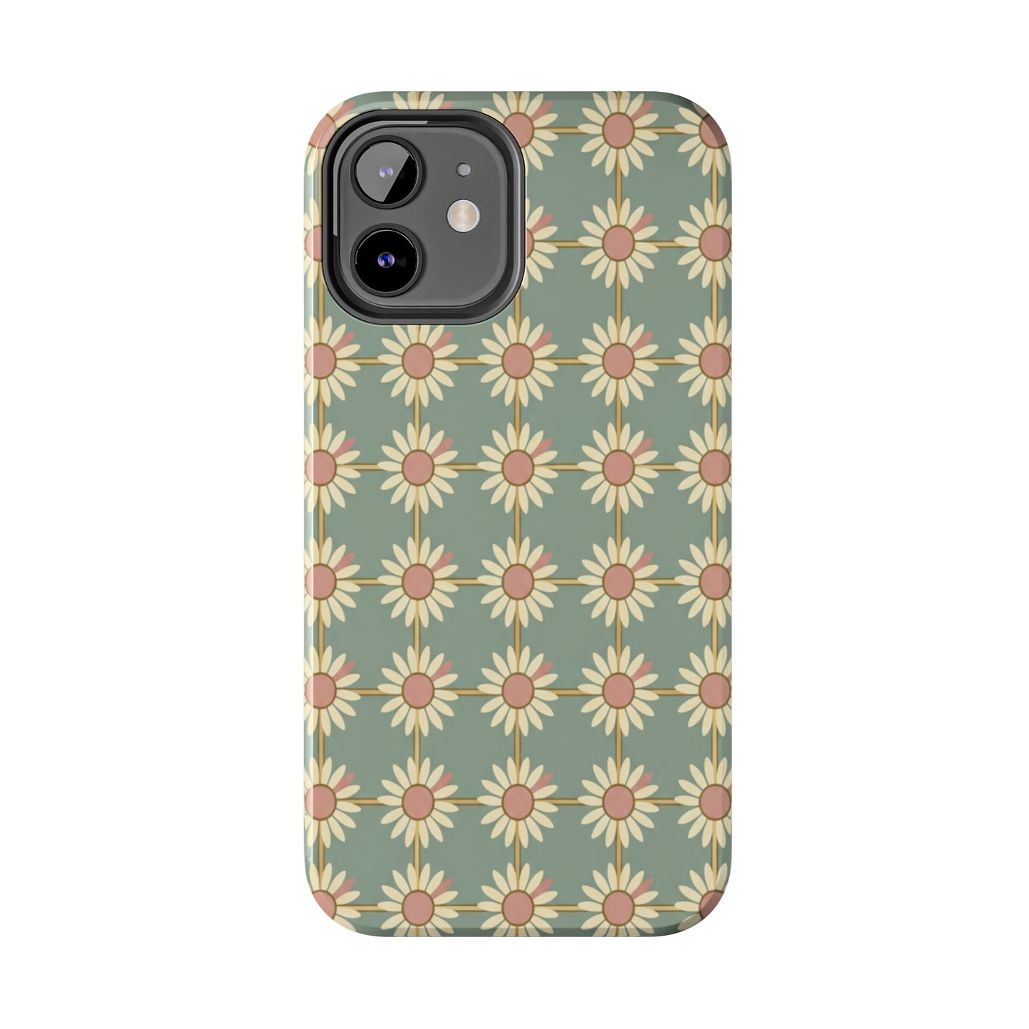 Daisy Pattern Tough Phone Case — Retro Floral Protective Cover