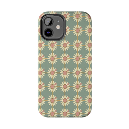 Daisy Pattern Tough Phone Case — Retro Floral Protective Cover