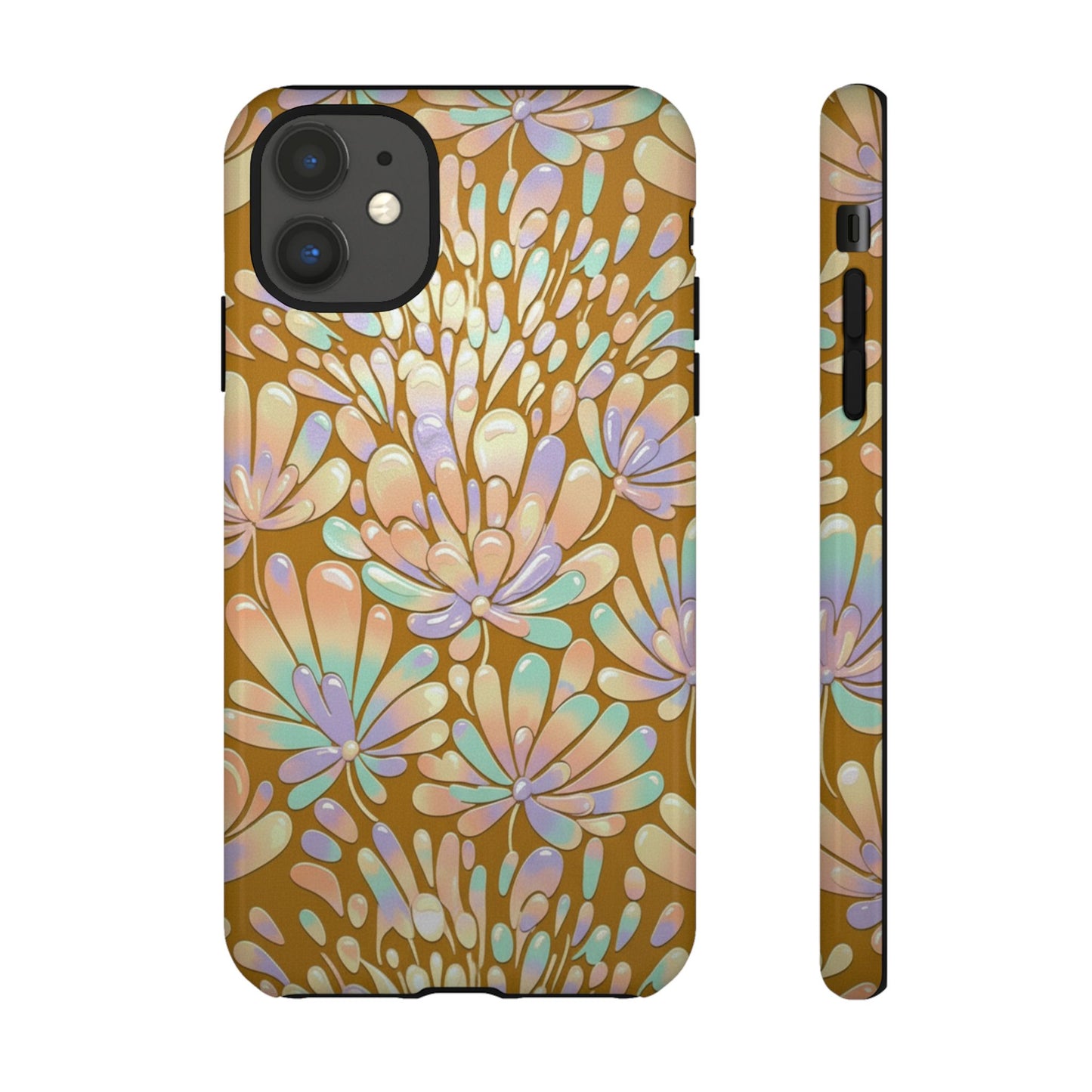 Floral Burst Tough Phone Case – Gold Pastel Botanical Protection