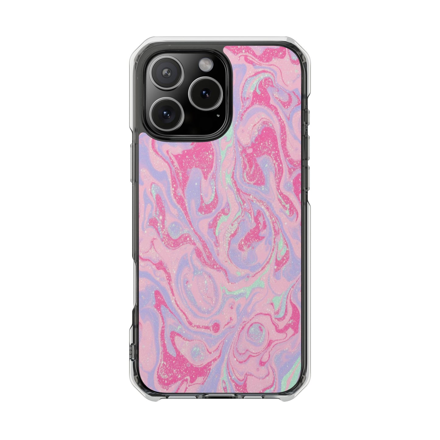 Pink Marble Magnetic Clear Phone Case — Impact-Resistant iPhone Cover