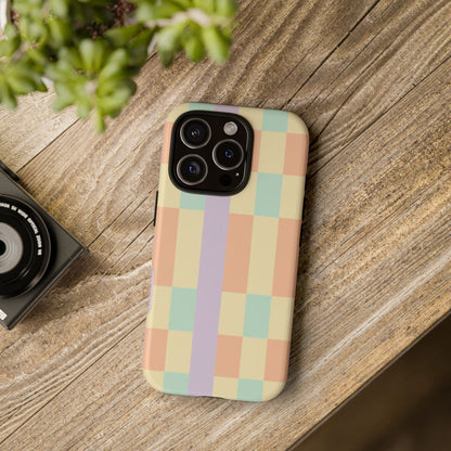 Pastel Checkered Phone Case — Retro Stripe Tough Case
