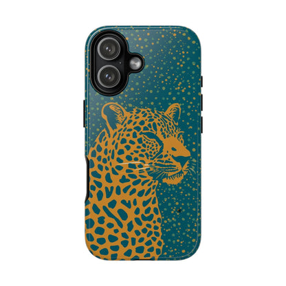 Leopard Spotlight Phone Case — Teal Gold Animal Print Protective Cover