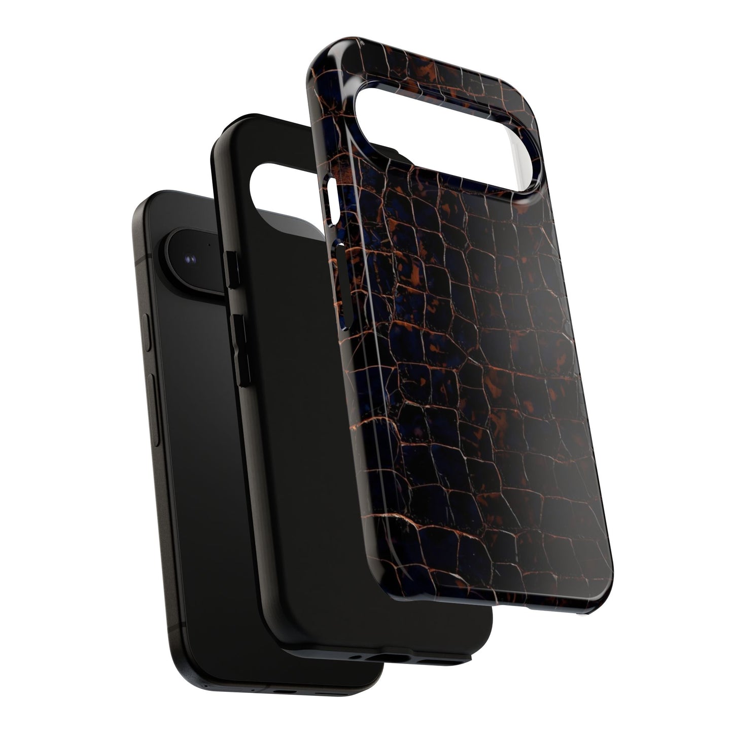 Croc-Embossed Tough Phone Case — Shockproof Black Alligator Texture