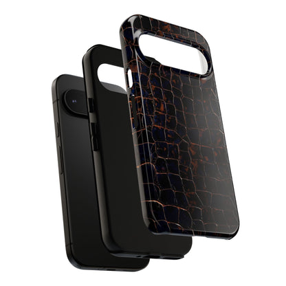 Croc-Embossed Tough Phone Case — Shockproof Black Alligator Texture