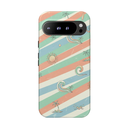 Surf Stripe Tough Phone Case — Retro Beach Waves Pattern