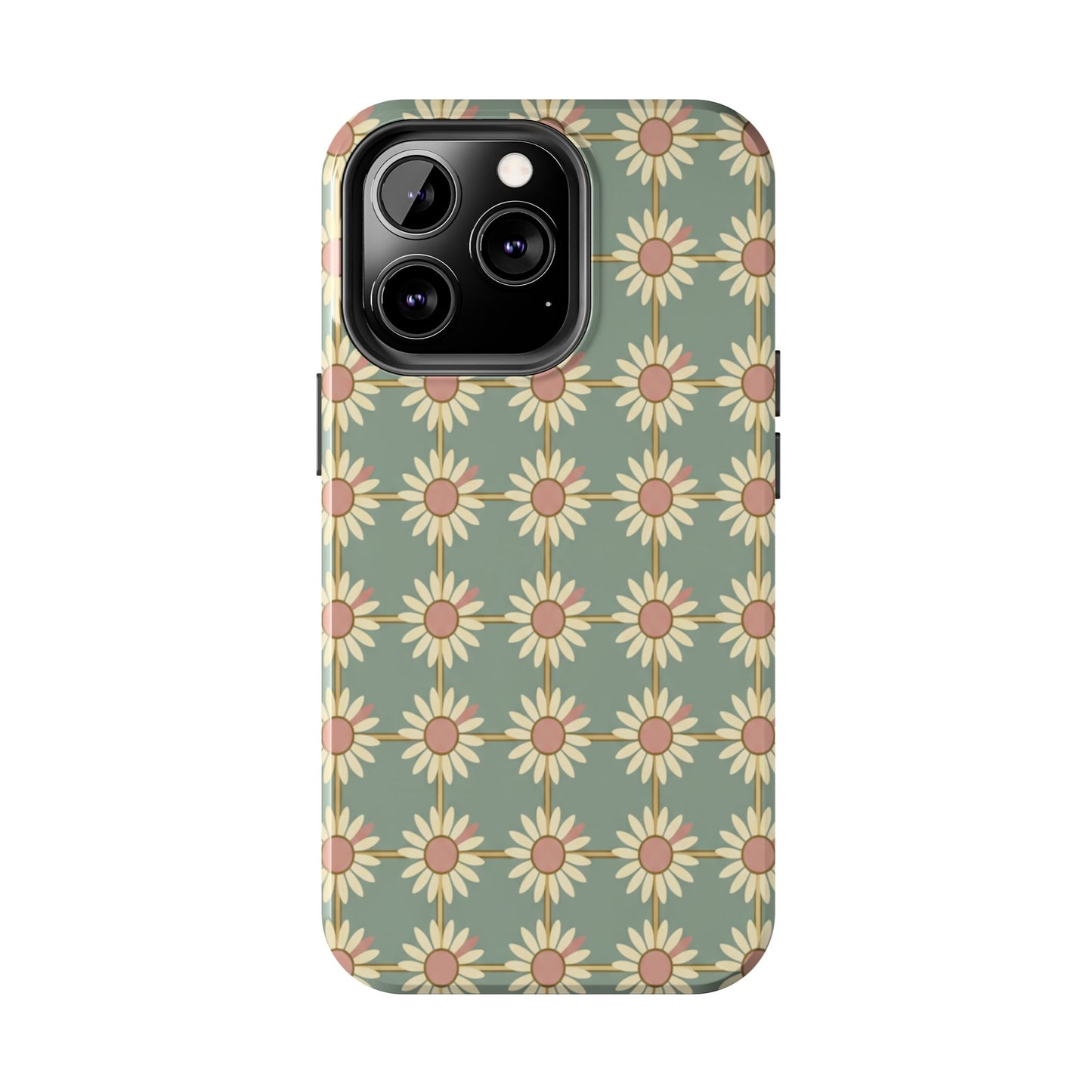 Daisy Pattern Tough Phone Case — Retro Floral Protective Cover