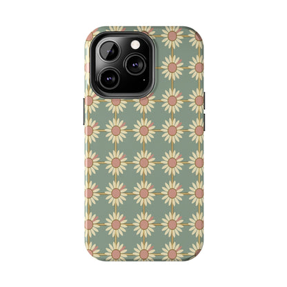 Daisy Pattern Tough Phone Case — Retro Floral Protective Cover