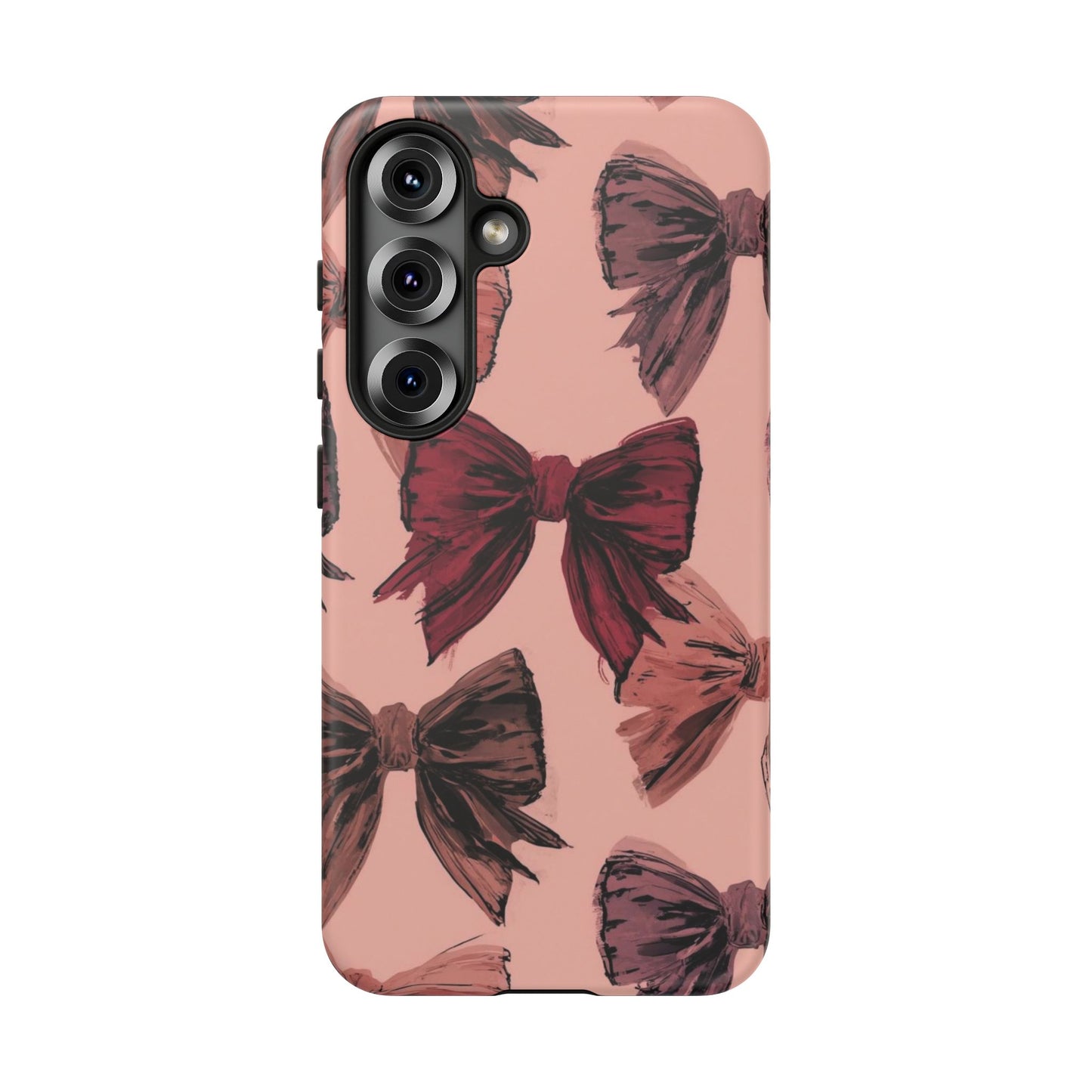 Bow Pattern Tough Phone Case — Pink Watercolor Bows Protective iPhone Cover