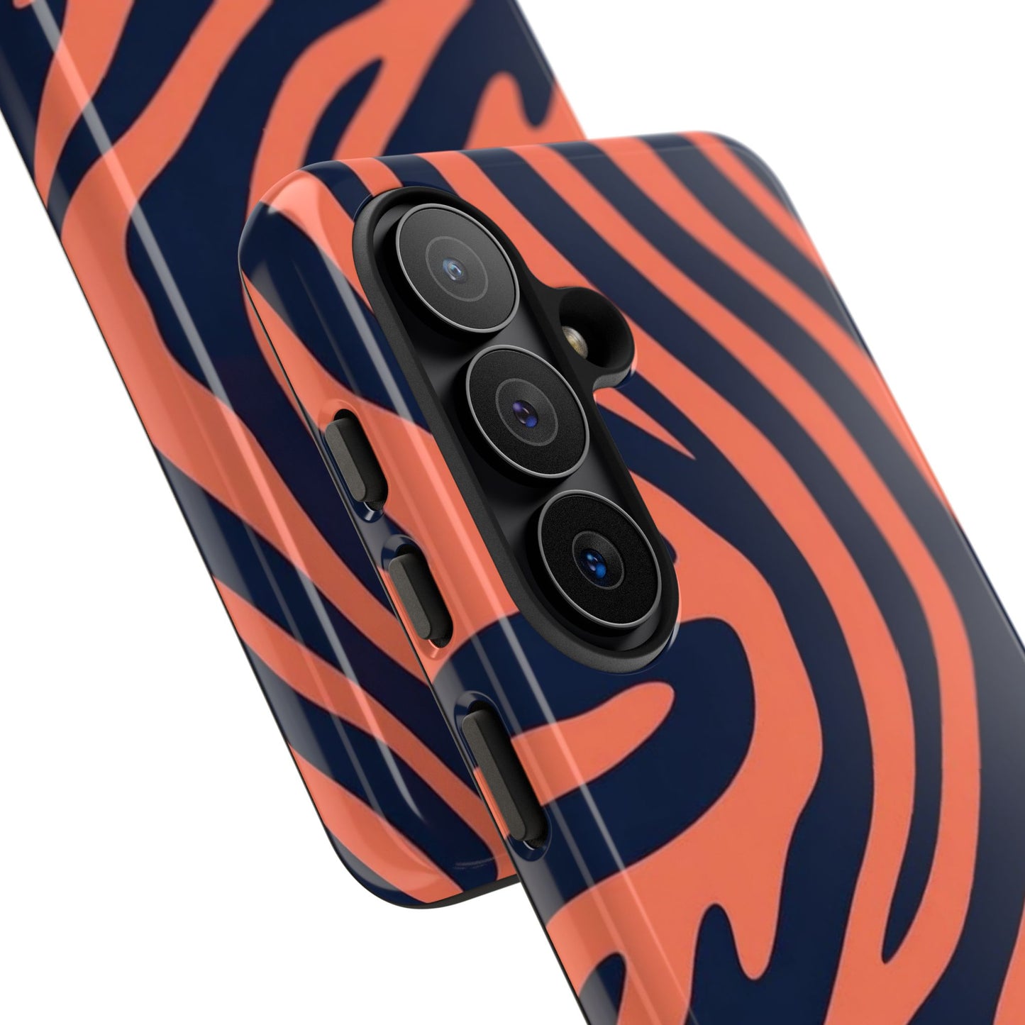 Zebra Stripe Phone Case — Coral & Navy Tough Protective Cover