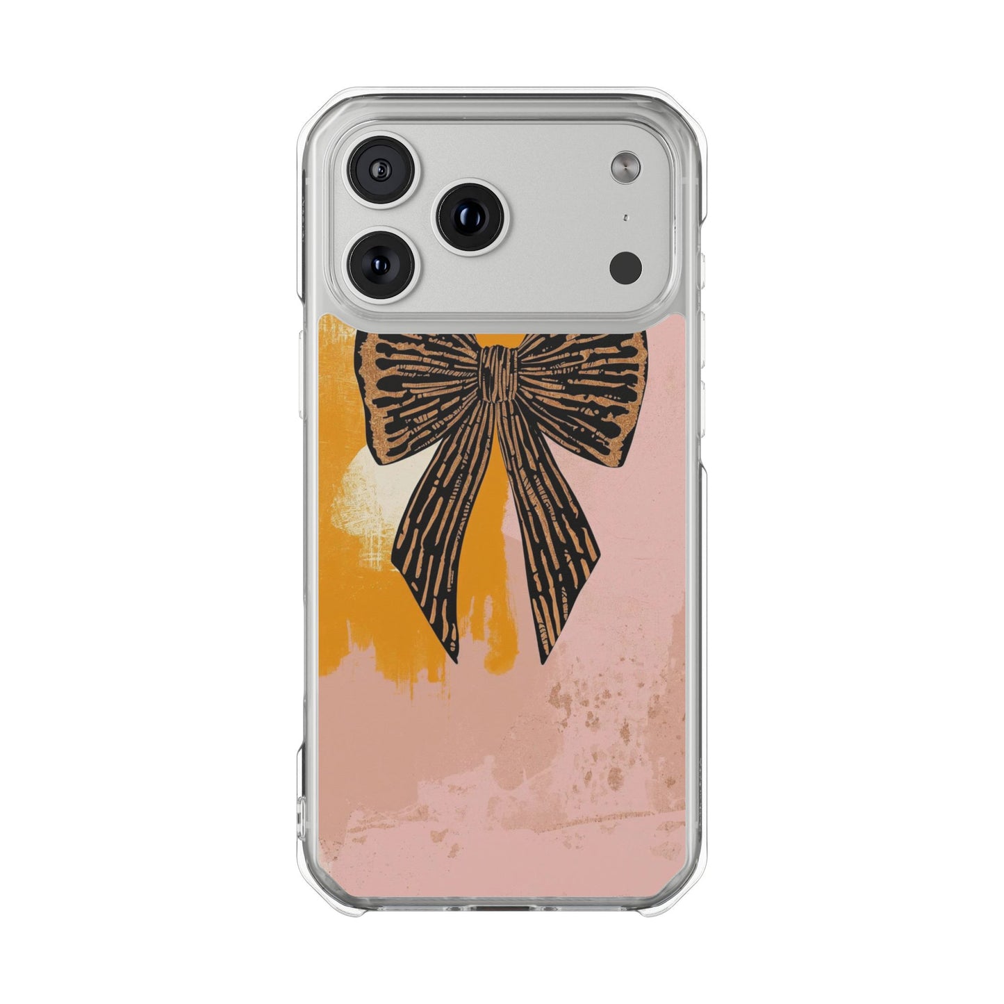Clear Magnetic Phone Case —  Bow on Blush & Mustard Background
