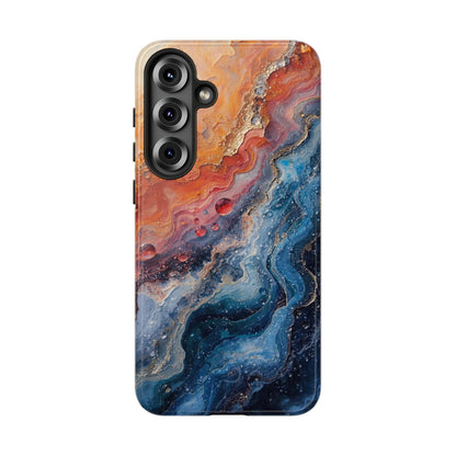 Marbled Galaxy Tough Phone Case — Abstract Blue & Coral Protective Cover