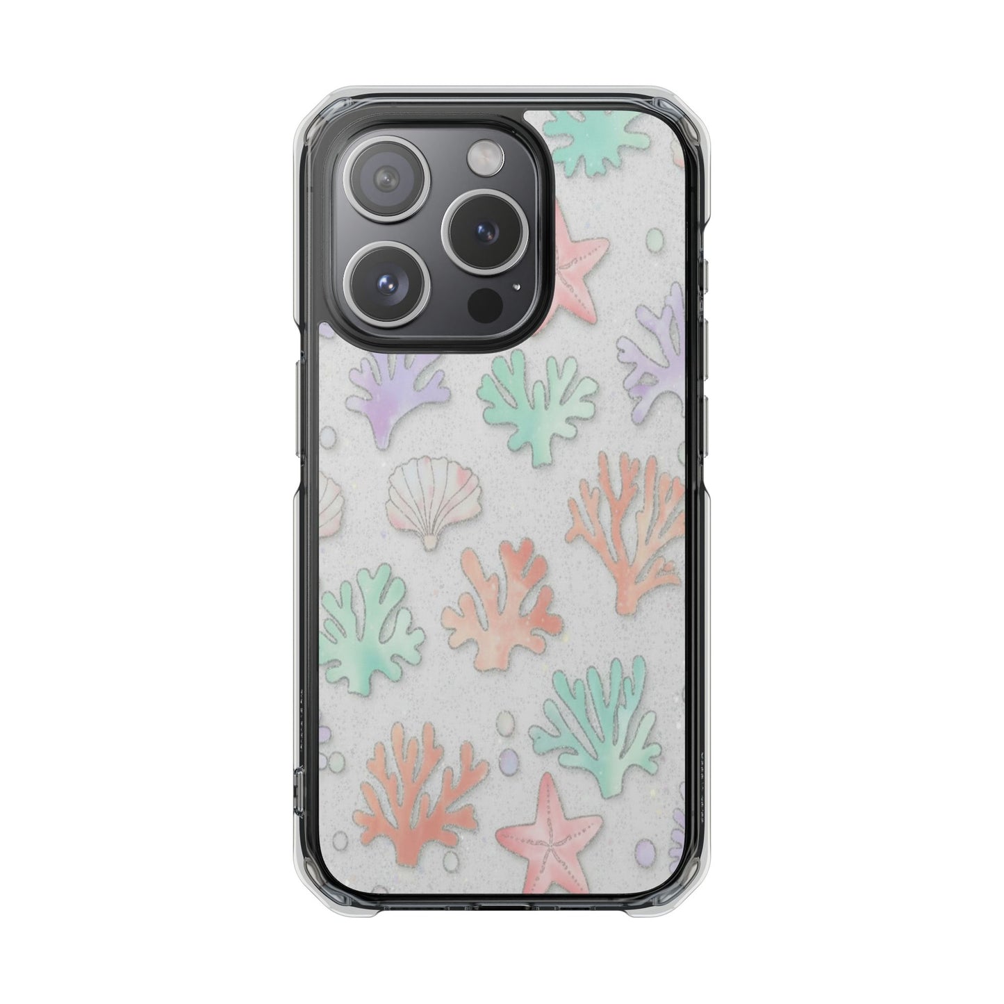 Clear Magnetic Phone Case — Pastel Sea Shell & Starfish Design