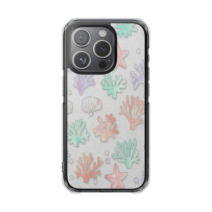 Clear Magnetic Phone Case — Pastel Sea Shell & Starfish Design