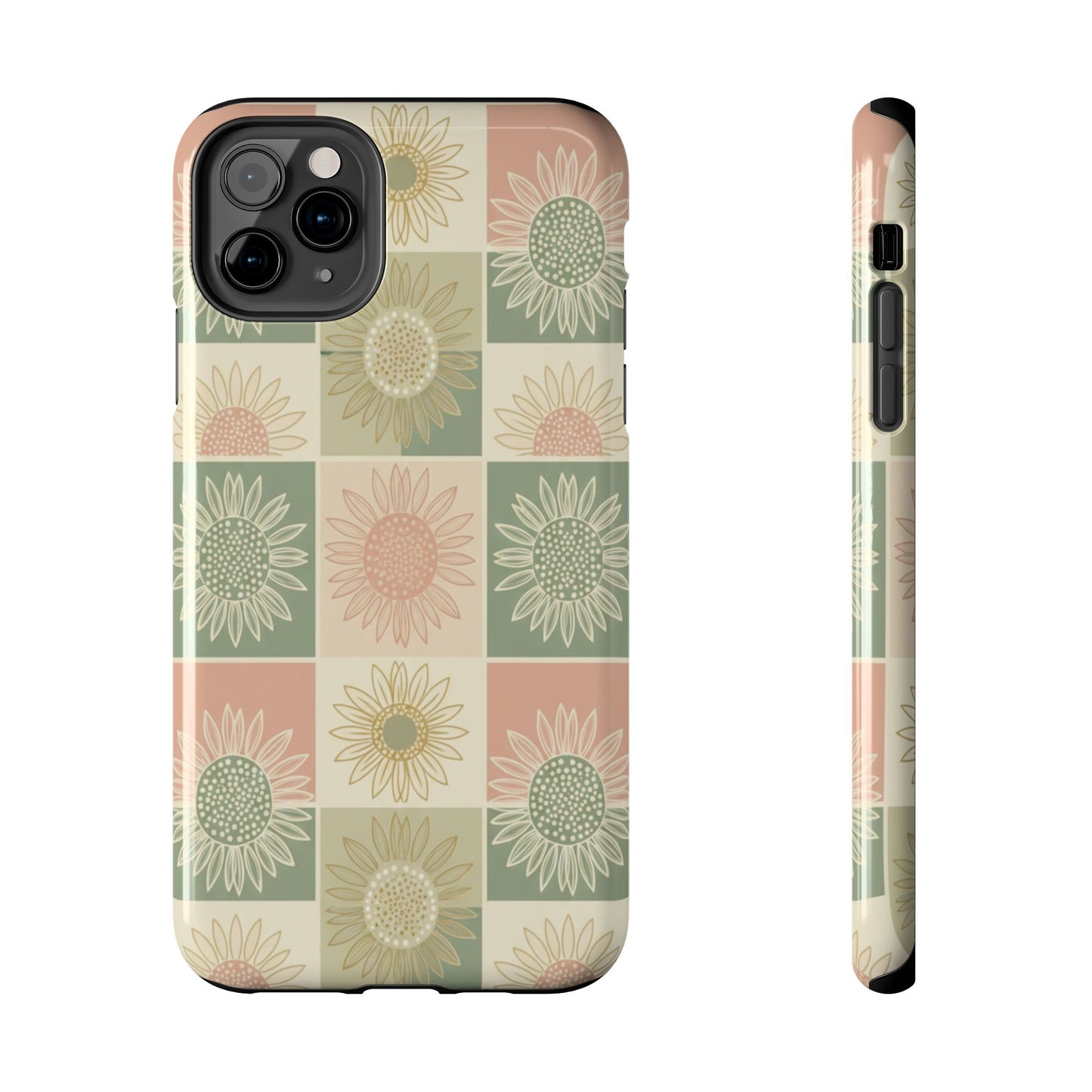 Copy of Copy of Sunflower Check iPhone Tough Phone Case — Retro Pastel Floral Protective Cover