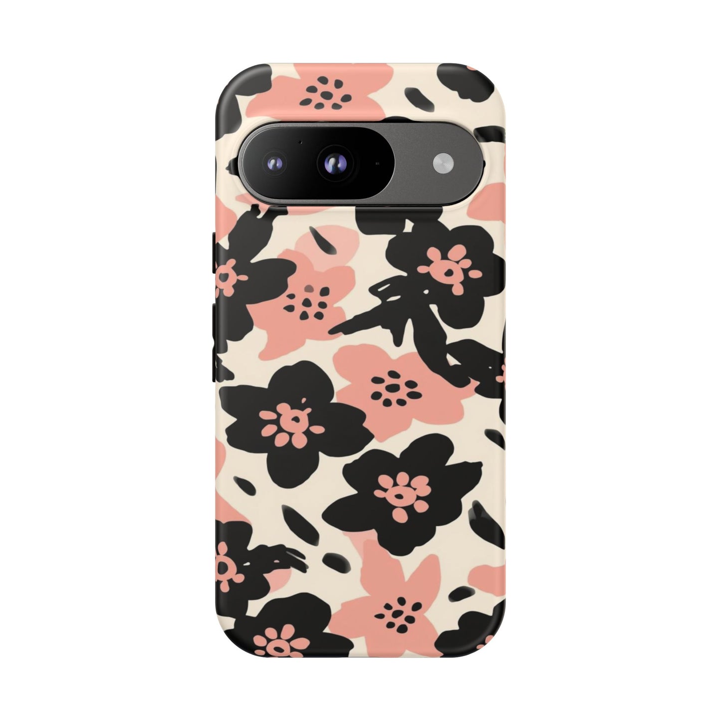 Floral Phone Case — Pink & Black Retro Blossom Protective Cover