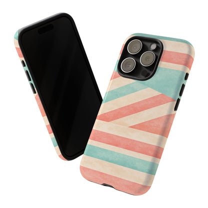 Pastel Stripes Tough Phone Case – Retro Coral & Teal Protective Cover