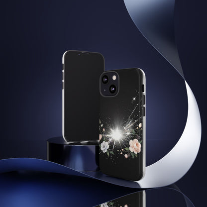 Floral Burst Phone Case — Protective Black Sparkle Design