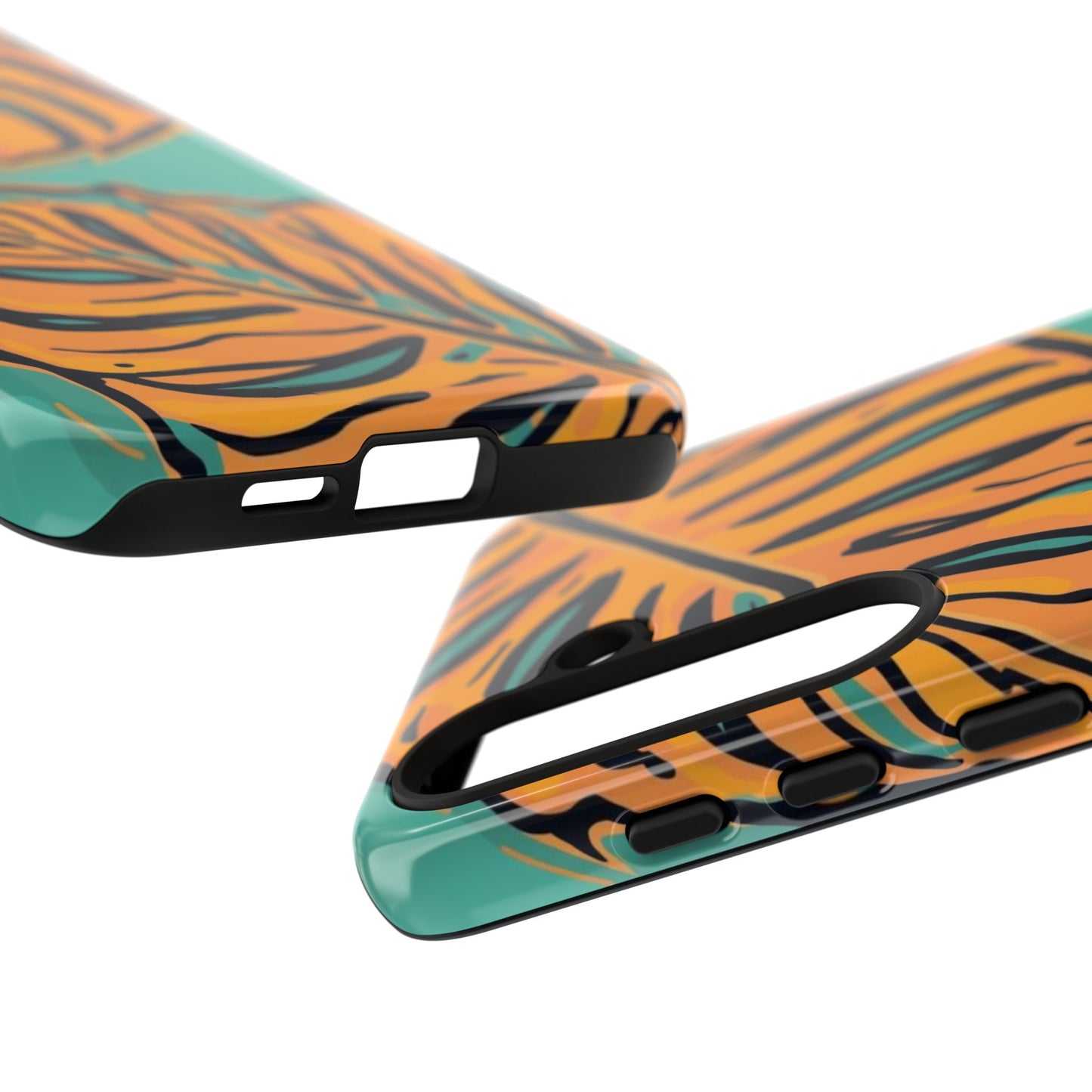 Tropical Leaf Tough Phone Case — Orange Monstera Design on Teal