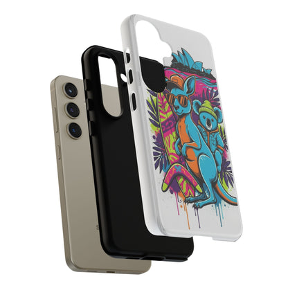Kangaroo & Koala Surf Phone Case — Retro Neon Beach Art Tough Case