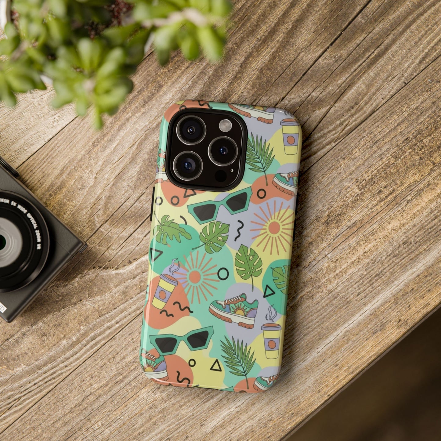 Tropical Summer Phone Case — Retro Sunglasses, Sneakers & Palm Pattern