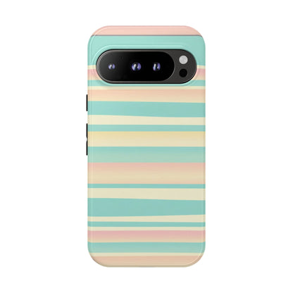Pastel Striped Tough Phone Case — Mint, Peach & Cream Protective Cover