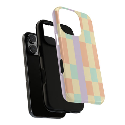 Pastel Checkered Phone Case — Retro Stripe Tough Case
