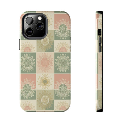 Copy of Copy of Sunflower Check iPhone Tough Phone Case — Retro Pastel Floral Protective Cover