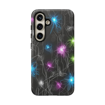 Neon Floral Tough Phone Case — Glow Flower Protective iPhone Cover