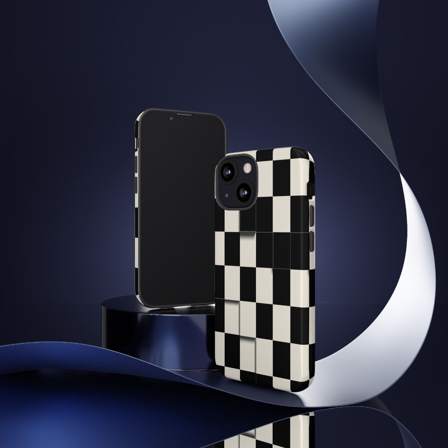 Checkerboard Tough Phone Case — Classic Black & Cream Grid Protective Cover