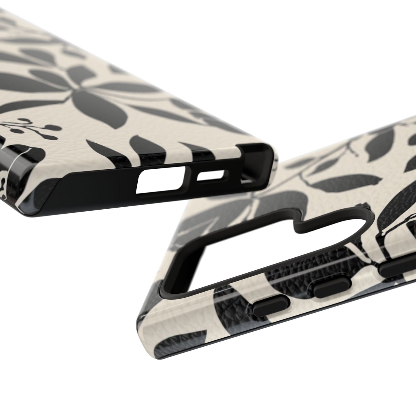 Black Floral Pattern Phone Case — Monochrome Botanical Tough Case