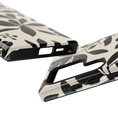 Black Floral Pattern Phone Case — Monochrome Botanical Tough Case