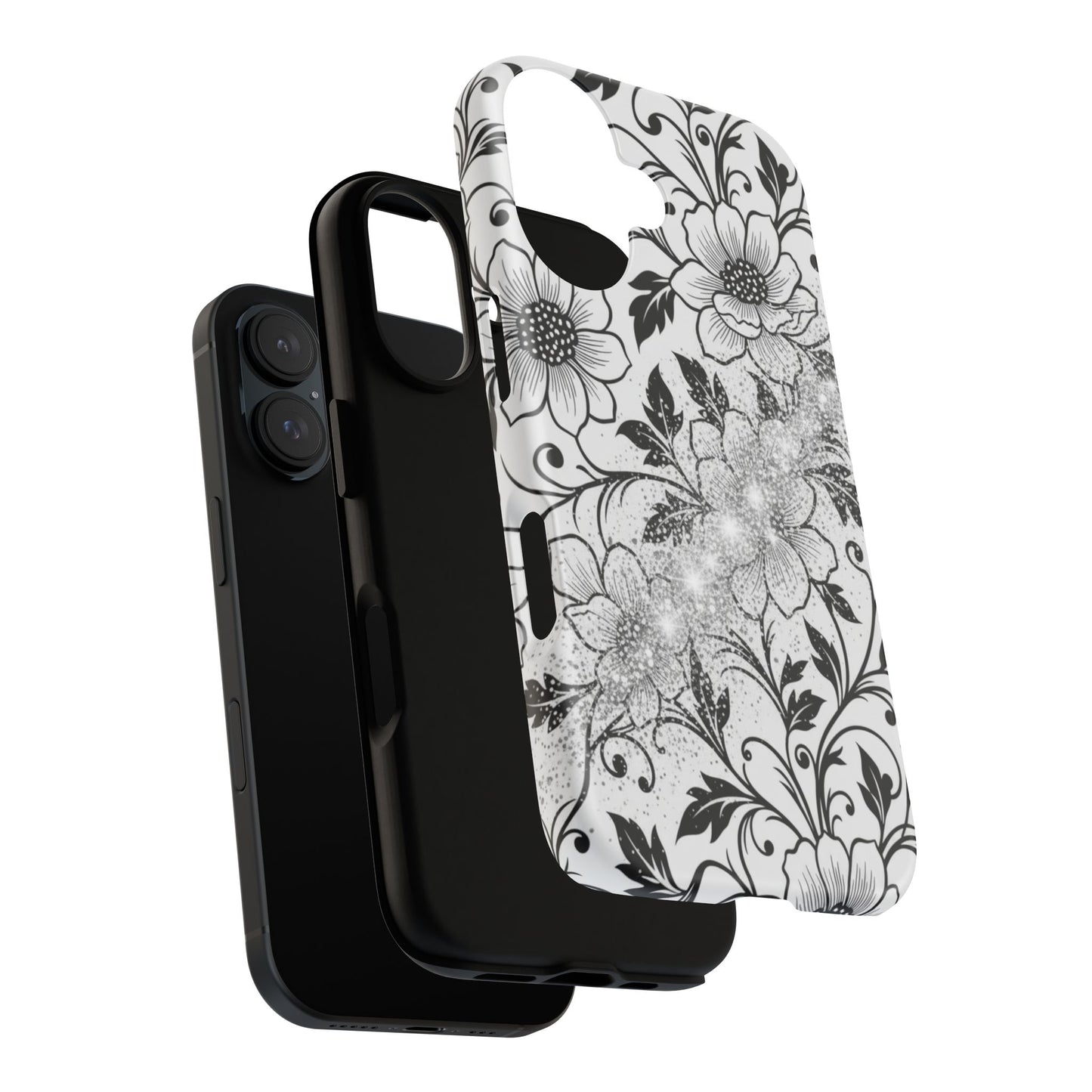 Floral Lace Phone Case — Black & White Vintage Flower Protective Case