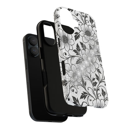 Floral Lace Phone Case — Black & White Vintage Flower Protective Case