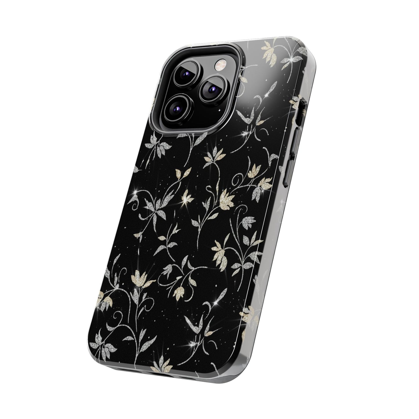 Floral Noir Tough Phone Case — Vintage Black Botanical Protective Cover