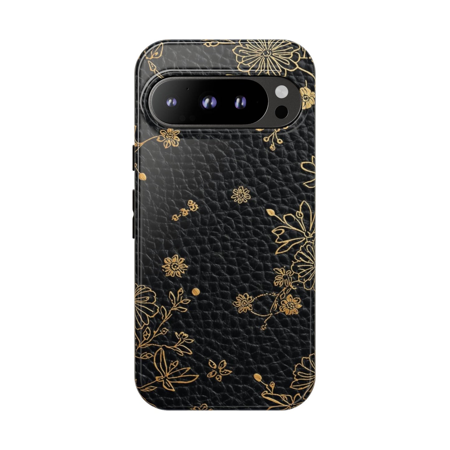 Floral Gold Foil Leather Texture Tough Phone Case