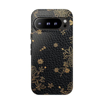 Floral Gold Foil Leather Texture Tough Phone Case