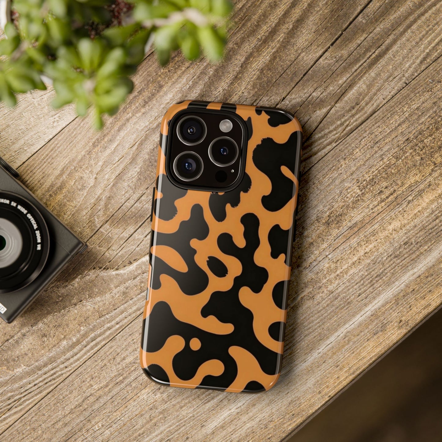 Leopard Print Phone Case — Orange & Black Tough Pattern Protective Cover