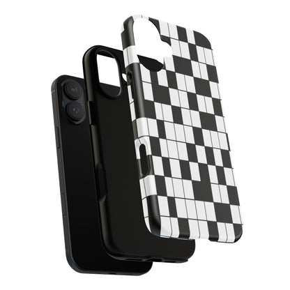 Crossword Grid Phone Case — Black & White Puzzle Pattern Tough Phone Cover